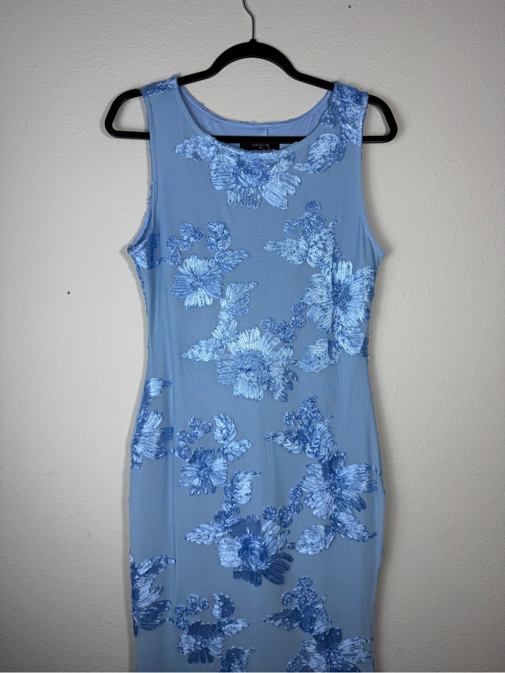 NWT ZESICA Womens M Light Blue 3D Floral Applique Mesh Maxi Dress Wedding Guest - Picture 4 of 11